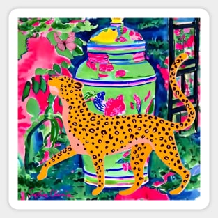 Walking panther and green chinoiserie jar Sticker